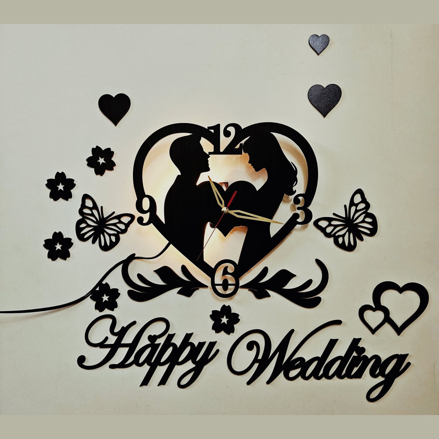 Stylish Happy Wedding Wooden Wall Clock