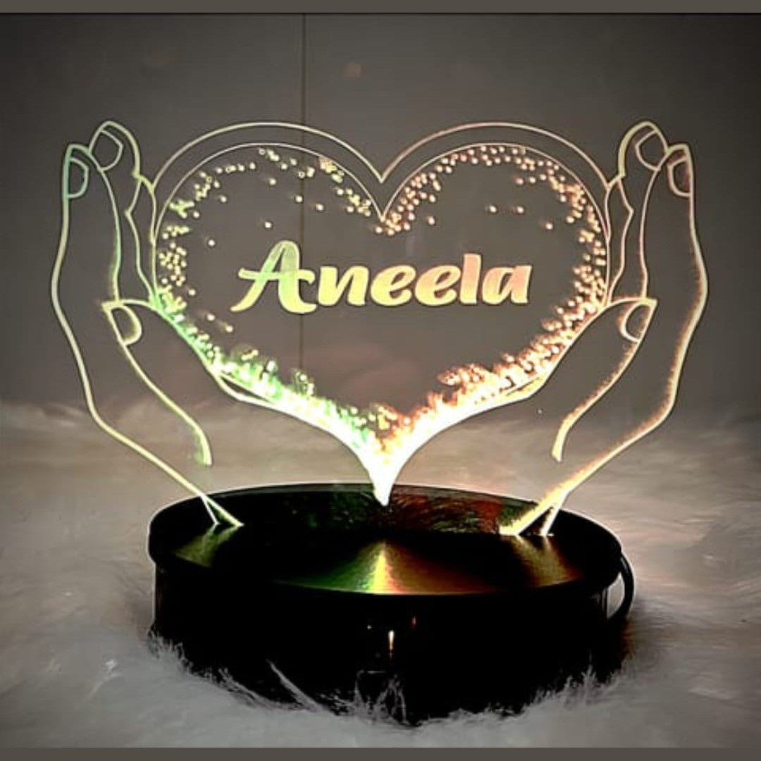Heart In Hand Shaped 3d Customized illusion Lamp