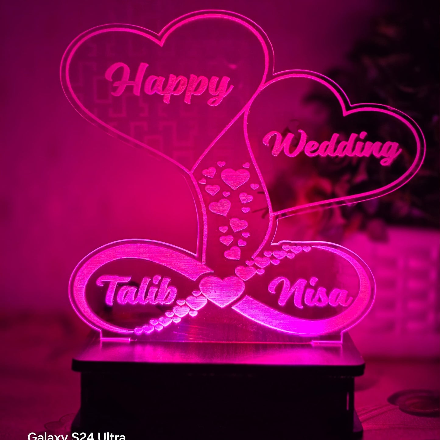 2 Hearts Happy Wedding Customised illusion lamp