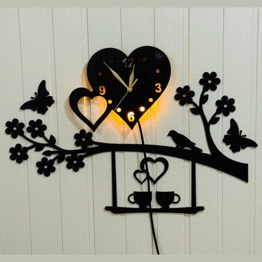 Hearts And Flowers Wooden Wall Clock