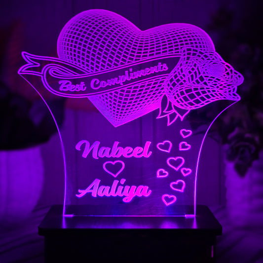 Heart And Rose Customized illusion Lamp