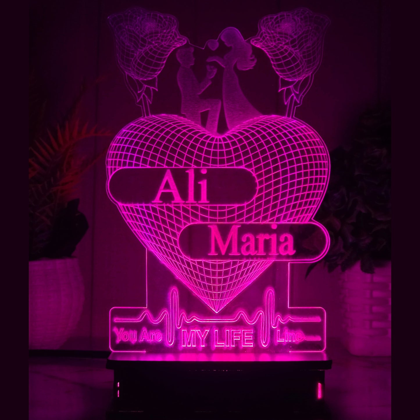 2 Rose Heart Customised Illusion Lamp