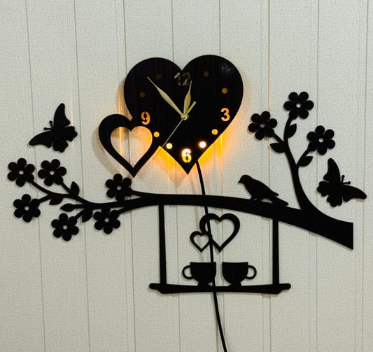 Hearts And Flowers Wooden Wall Clock